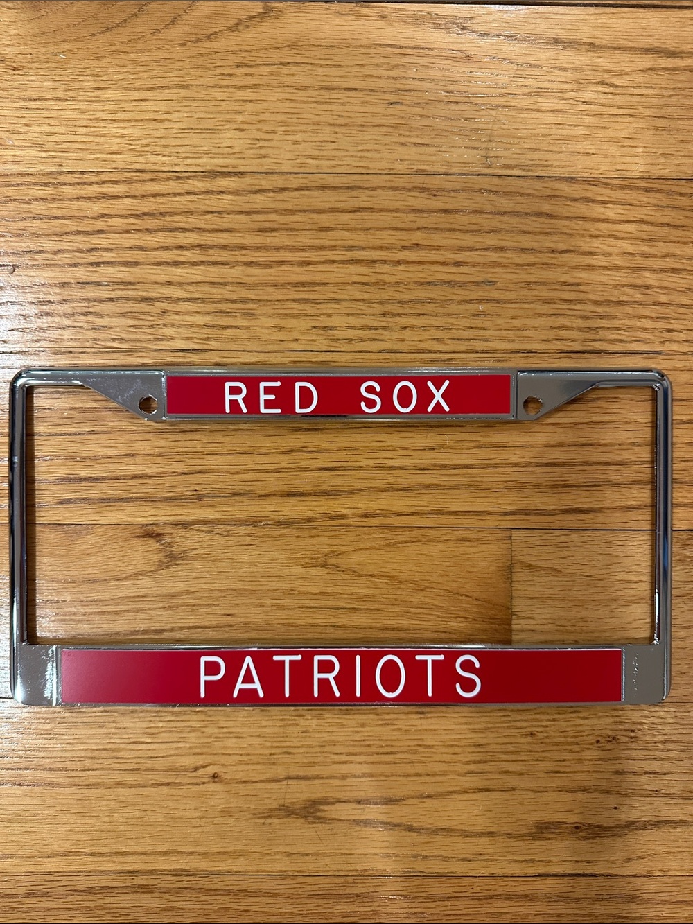 Red Sox Patriots chrome metal license plate frame, NEW